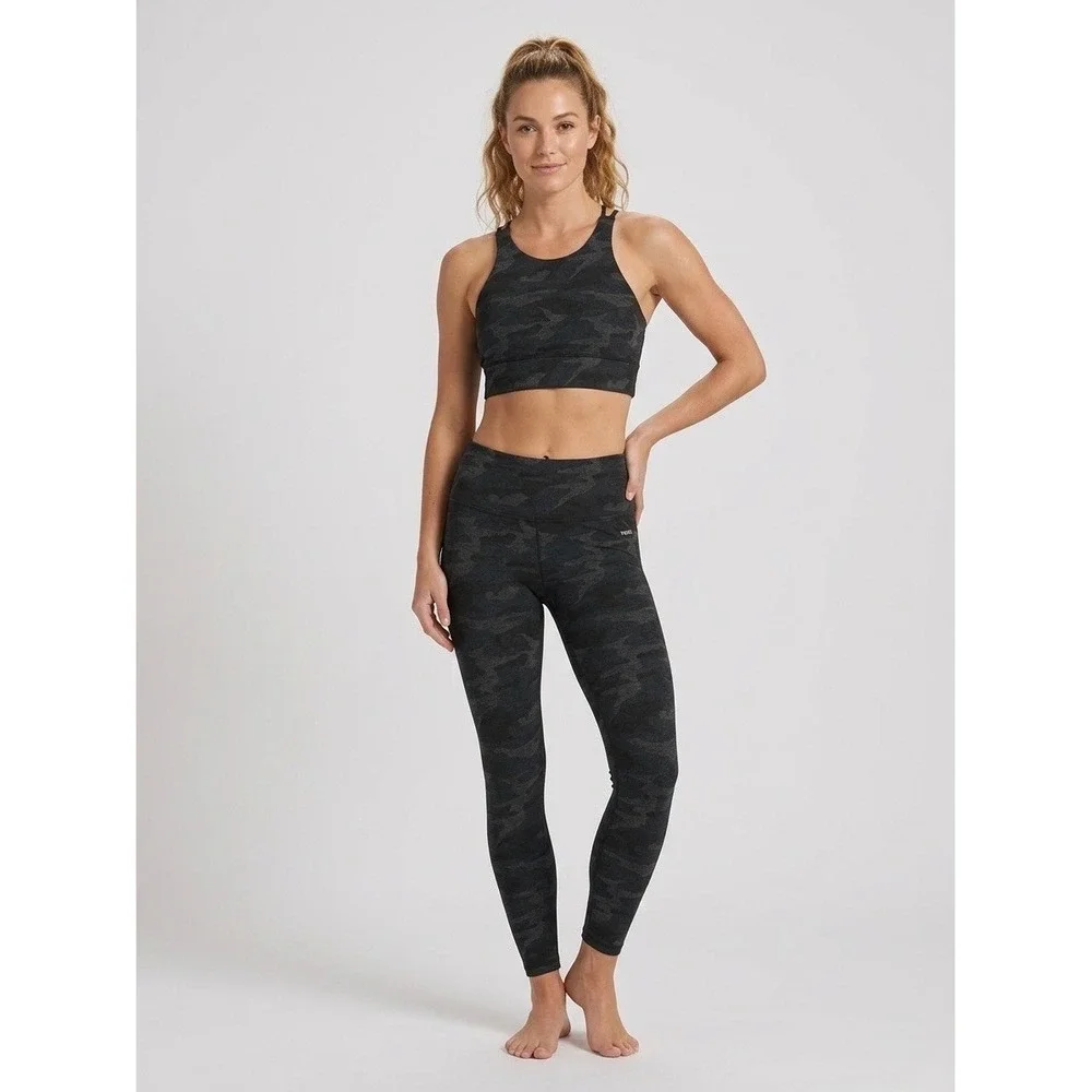 Vuori Elevate Bra Womens Small Charcoal Camo High Neck Strappy Back Sports Top